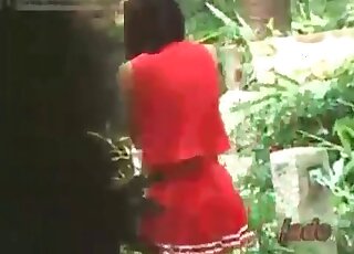 Following a cheerleader while she is pooping