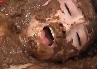 Horny Asian porn star bending over and eating